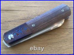 Peña Knives Custom Sheepsfoot Barlow Timascus Brown Micarta