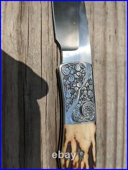 Perfection! Scott Sawby Button Lock Custom Folding Knife Engr. By Bruce Shaw