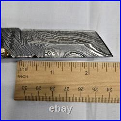 Perkin Handmade Damascus Steel Tanto Pocket Knife Lockback Horn Handle & Brass