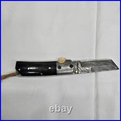 Perkin Handmade Damascus Steel Tanto Pocket Knife Lockback Horn Handle & Brass