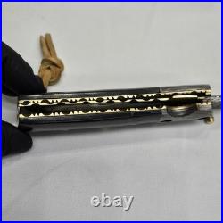 Perkin Handmade Damascus Steel Tanto Pocket Knife Lockback Horn Handle & Brass