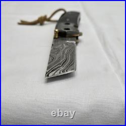 Perkin Handmade Damascus Steel Tanto Pocket Knife Lockback Horn Handle & Brass