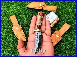 Personalized Set of 6 Groomsmen Damascus Steel Hunting knife Handle Deer Antler