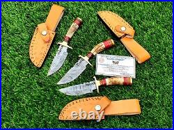 Personalized Set of 6 Groomsmen Damascus Steel Hunting knife Handle Deer Antler