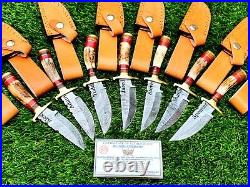 Personalized Set of 6 Groomsmen Damascus Steel Hunting knife Handle Deer Antler