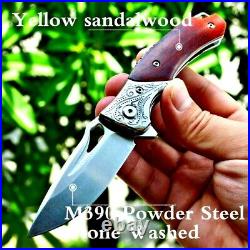 Premium Drop Point Folding Knife Pocket Flipper Hunting Survival M390 Steel Wood