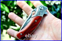 Premium Drop Point Folding Knife Pocket Flipper Hunting Survival M390 Steel Wood
