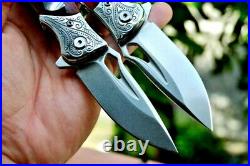 Premium Drop Point Folding Knife Pocket Flipper Hunting Survival M390 Steel Wood