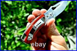 Premium Drop Point Folding Knife Pocket Flipper Hunting Survival M390 Steel Wood