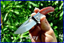 Premium Drop Point Folding Knife Pocket Flipper Hunting Survival M390 Steel Wood