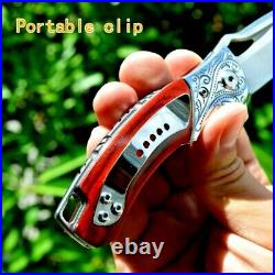 Premium Drop Point Folding Knife Pocket Flipper Hunting Survival M390 Steel Wood