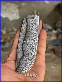 Premium Hand Forged J2 Steel Hunting Hand Engraved Pocket Knife Folding Knife