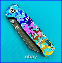 QSP Penguin Knife QS130-S. Satin 154CM Sheepfoot. C. Camo Ano. Frame Lock