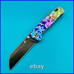 QSP Penguin Knife QS130-S. Satin 154CM Sheepfoot. C. Camo Ano. Frame Lock