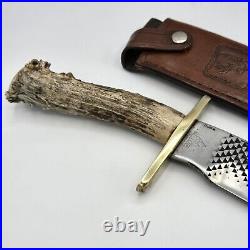 RARE David Allan Durr Handmade File Rasp Antler Handle 15 Bowie Knife & Sheath