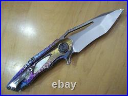 Rare 1 of 1 Custom Dew Hara Knife Polished Damascus Blade / Anodized Titanium