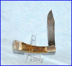 Rare Bob Neal Custom Stag Damascus Curved Knife Hand Made Mint No Case Or Box