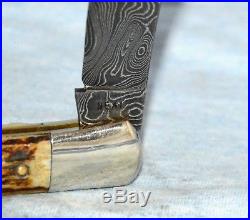 Rare Bob Neal Custom Stag Damascus Curved Knife Hand Made Mint No Case Or Box