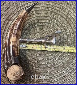 Rare Carved Horn Corkscrew! UNIQUE & ECLECTIC, Carved/Formed Head as End Piece