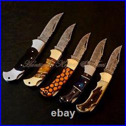 Rare Found Buck 110 Replica Custom Hand Forged Damascus Steel LockBack Folders 5