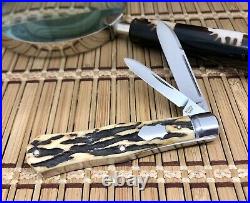 Reese Bose Incredible Genuine Stag ATS-34 Coffin Jack A+ SlipJoint Knife in Case