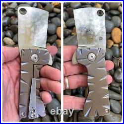 Rich Made Knives Zombie Killer Frame Lock Cleaver Blurple Ti w Alabama Damasteel