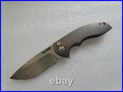 Rod Olson Custom 3 Gemini, Button Lock Flipper, Contoured Titanium, Hand Satin