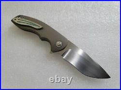 Rod Olson Custom 3 Gemini, Button Lock Flipper, Contoured Titanium, Hand Satin