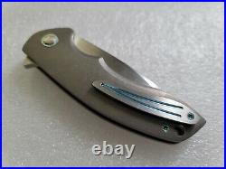 Rod Olson Custom 3 Gemini, Button Lock Flipper, Contoured Titanium, Hand Satin