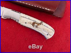 Ron Gaston USA mint fossil tooth pronghorn Whitetail scrimshaw custom knife
