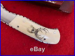 Ron Gaston USA mint fossil tooth pronghorn Whitetail scrimshaw custom knife