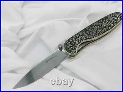 Russian folding knife Marten Aus 8 steel. Pocket knife. Silver engraving