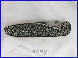 Russian folding knife Marten Aus 8 steel. Pocket knife. Silver engraving