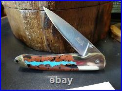 SANTA FE STONEWORKS 4 POCKET KNIFE With VEIN TURQUOISE HANDLE1-SIDE 440HC BLADE