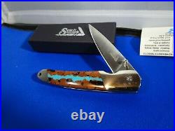 SANTA FE STONEWORKS 4 POCKET KNIFE With VEIN TURQUOISE HANDLE1-SIDE 440HC BLADE