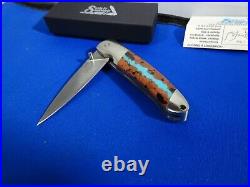 SANTA FE STONEWORKS 4 POCKET KNIFE With VEIN TURQUOISE HANDLE1-SIDE 440HC BLADE