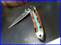 SANTA FE STONEWORKS 4 POCKET KNIFE With VEIN TURQUOISE HANDLE1-SIDE 440HC BLADE