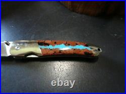 SANTA FE STONEWORKS 4 POCKET KNIFE With VEIN TURQUOISE HANDLE1-SIDE 440HC BLADE