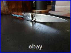 SANTA FE STONEWORKS 4 POCKET KNIFE With VEIN TURQUOISE HANDLE1-SIDE 440HC BLADE