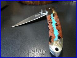 SANTA FE STONEWORKS 4 POCKET KNIFE With VEIN TURQUOISE HANDLE1-SIDE 440HC BLADE