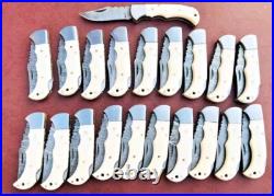SET OF 20PCS HANDMADE CUSTOM FOLDING & POCKET KNIVES, BONE HANDLE WithSHEATH