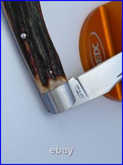 Sacred Bear Tory Utt Custom Amber Stag Modified Trapper Slip-joint Knife