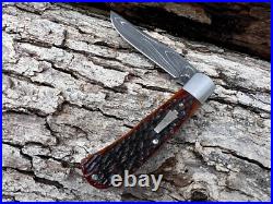Sacred Bear Tory Utt Custom Damascus Medium Trapper Slip-joint Knife