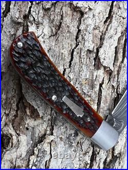 Sacred Bear Tory Utt Custom Damascus Medium Trapper Slip-joint Knife