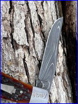 Sacred Bear Tory Utt Custom Damascus Medium Trapper Slip-joint Knife