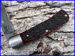 Sacred Bear Tory Utt Custom Damascus Medium Trapper Slip-joint Knife