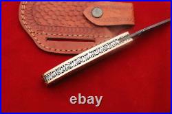 Sale Custom Engraved Steel Rose Gold Steel Folding Knife Damascus Steel 8 Knife