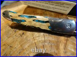 Santa Fe Stoneworks 4 1/8 Cholla Pocket Knife Wood & Turquoise Handle 440hc Bla