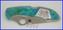 Santa Fe Stoneworks Spyderco 4 Lockback Custom Turquoise & Pearl Knife