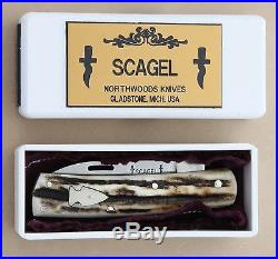Scagel Custom 2005 folding knife by Northwoods Knives with super Stag
